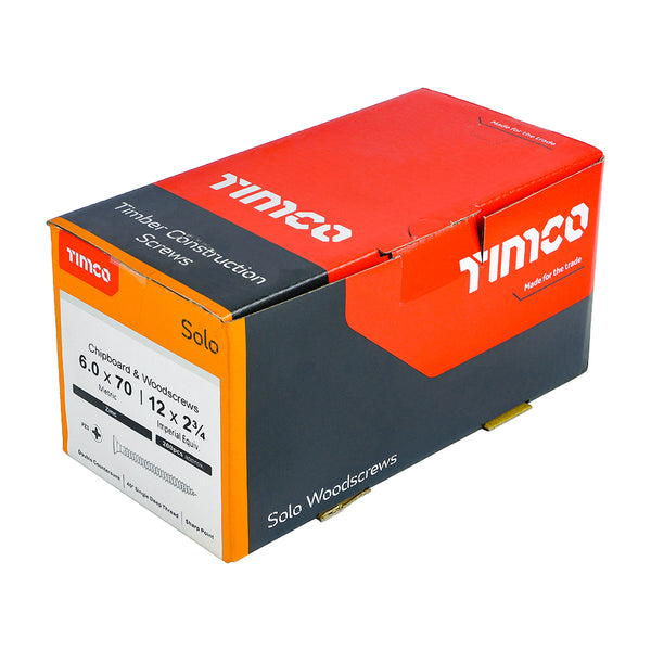 Timco Solo Chipboard & Woodscrews - PZ - Double Countersunk - Zinc 6.0 x 70 - 200 Pieces