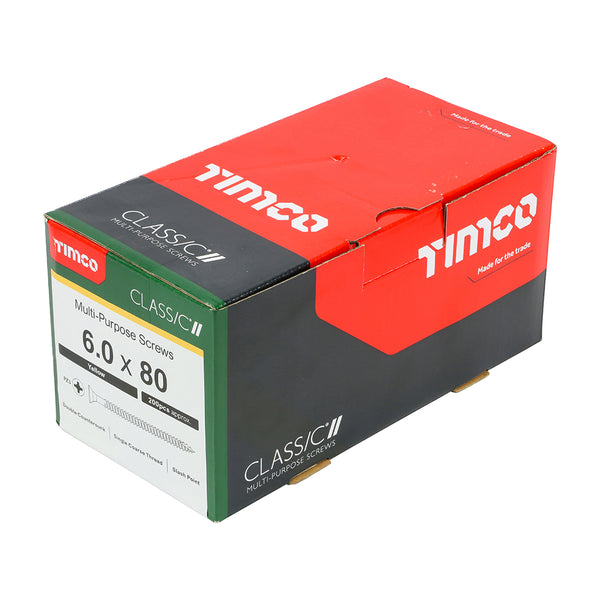 Timco Classic Multi-Purpose Screws - PZ - Double Countersunk - Yellow 6.0 x 80 - 200 Pieces