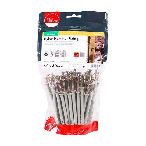 Timco Nylon Hammer Fixings - PZ - Zinc 6.0 x 80 - 80 Pieces