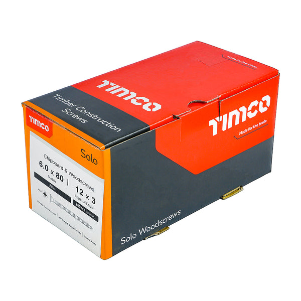 Timco Solo Chipboard & Woodscrews - PZ - Double Countersunk - Zinc 6.0 x 80 - 200 Pieces