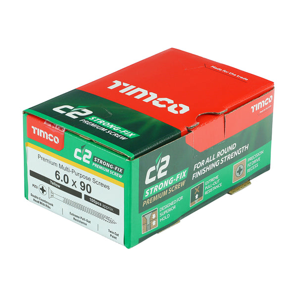 Timco C2 Strong-Fix Multi-Purpose Premium Screws - PZ - Double Countersunk - Yellow 6.0 x 90 - 100 Pieces