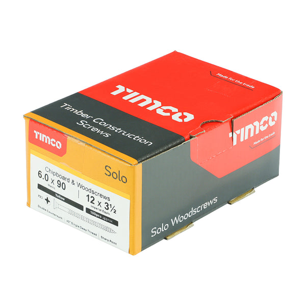 Timco Solo Chipboard & Woodscrews - PZ - Double Countersunk - Yellow 6.0 x 90 - 100 Pieces