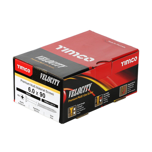 Timco Velocity Premium Multi-Use Screws - PZ - Double Countersunk - Yellow 6.0 x 90 - 100 Pieces