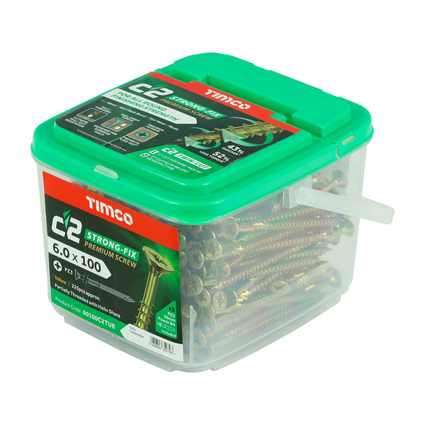 Timco C2 Strong-Fix Multi-Purpose Premium Screws - PZ - Double Countersunk - Yellow 6.0 x 100 - 225 Pieces
