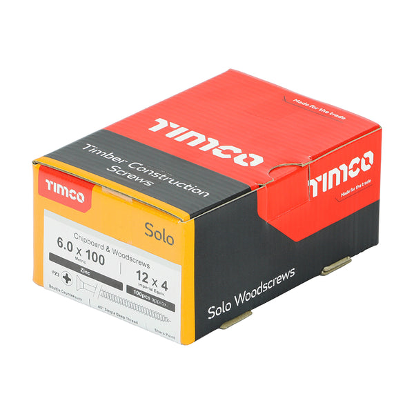 Timco Solo Chipboard & Woodscrews - PZ - Double Countersunk - Zinc 6.0 x 100 - 100 Pieces