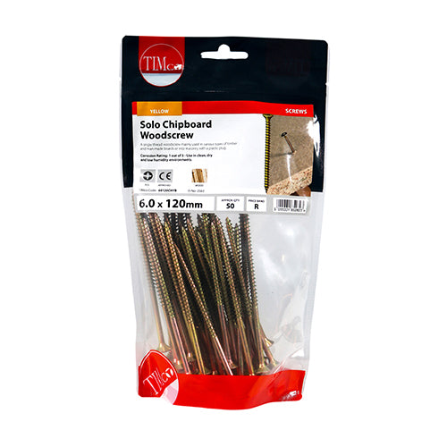 Timco Solo Woodscrews - PZ - Double Countersunk - Yellow 6.0 x 120 - 50 Pieces