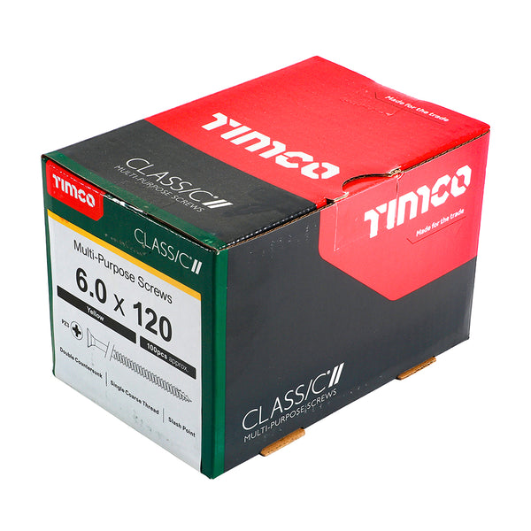 Timco Classic Multi-Purpose Screws - PZ - Double Countersunk - Yellow 6.0 x 120 - 100 Pieces