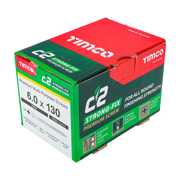 Timco C2 Strong-Fix Multi-Purpose Premium Screws - PZ - Double Countersunk - Yellow 6.0 x 130 - 100 Pieces