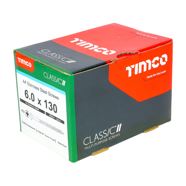 Timco Classic Multi-Purpose Screws - PZ - Double Countersunk - A4 Stainless Steel 6.0 x 130 - 100 Pieces