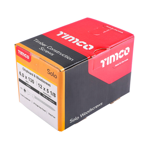 Timco Solo Chipboard & Woodscrews - PZ - Double Countersunk - Yellow 6.0 x 130 - 100 Pieces
