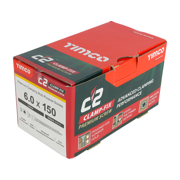 Timco C2 Clamp-Fix Multi-Purpose Premium Screws - TX - Double Countersunk - Yellow 6.0 x 150 - 100 Pieces