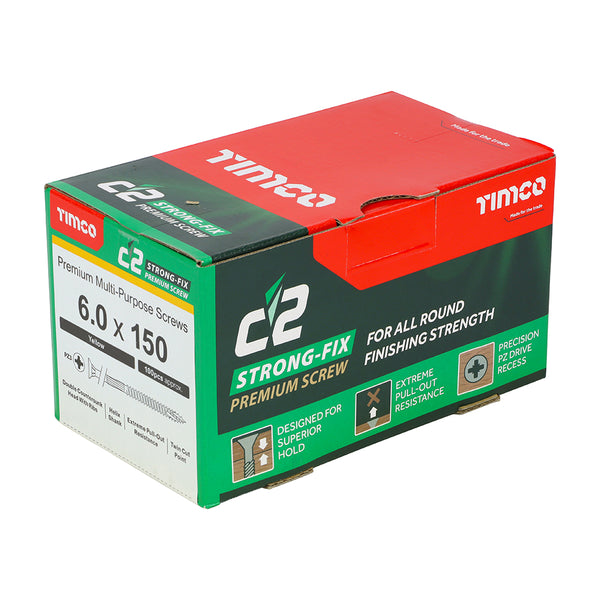Timco C2 Strong-Fix Multi-Purpose Premium Screws - PZ - Double Countersunk - Yellow 6.0 x 150 - 100 Pieces