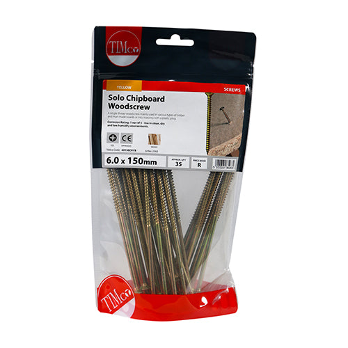 Timco Solo Woodscrews - PZ - Double Countersunk - Yellow 6.0 x 150 - 35 Pieces