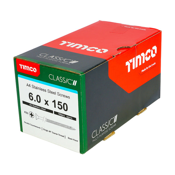 Timco Classic Multi-Purpose Screws - PZ - Double Countersunk - A4 Stainless Steel 6.0 x 150 - 100 Pieces