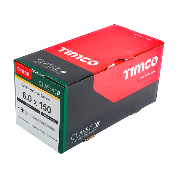 Timco Classic Multi-Purpose Screws - PZ - Double Countersunk - Yellow 6.0 x 150 - 100 Pieces