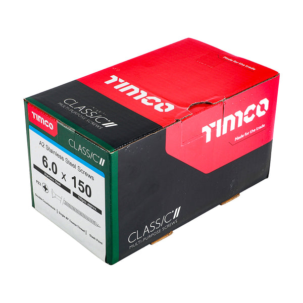Timco Classic Multi-Purpose Screws - PZ - Double Countersunk - A2 Stainless Steel 6.0 x 150 - 100 Pieces