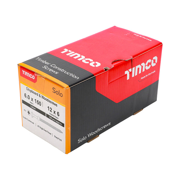 Timco Solo Chipboard & Woodscrews - PZ - Double Countersunk - Yellow 6.0 x 150 - 100 Pieces