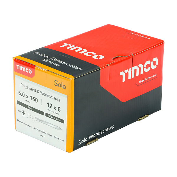 Timco Solo Chipboard & Woodscrews - PZ - Double Countersunk - Zinc 6.0 x 150 - 100 Pieces
