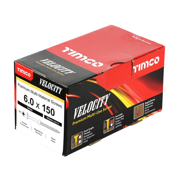 Timco Velocity Premium Multi-Use Screws - PZ - Double Countersunk - Yellow 6.0 x 150 - 100 Pieces