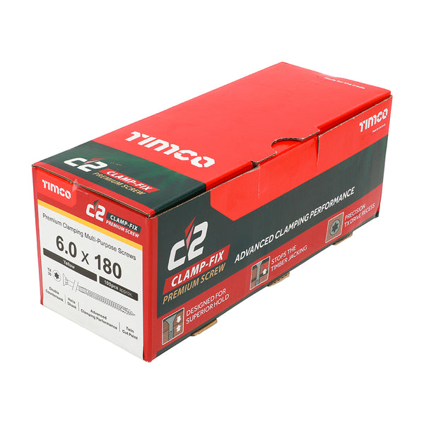 Timco C2 Clamp-Fix Multi-Purpose Premium Screws - TX - Double Countersunk - Yellow 6.0 x 180 - 100 Pieces
