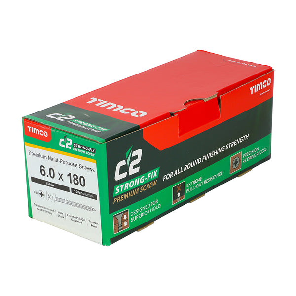 Timco C2 Strong-Fix Multi-Purpose Premium Screws - PZ - Double Countersunk - Yellow 6.0 x 180 - 100 Pieces