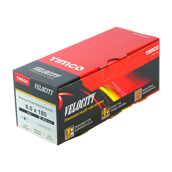Timco Velocity Premium Multi-Use Screws - PZ - Double Countersunk - Yellow 6.0 x 180 - 100 Pieces