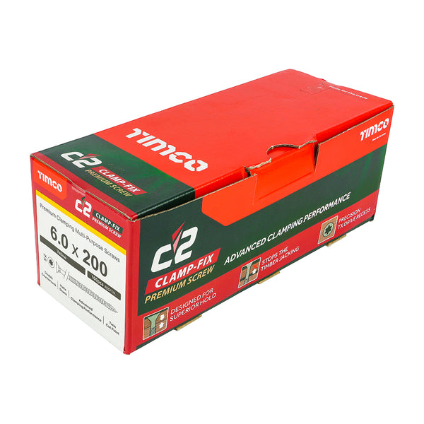 Timco C2 Clamp-Fix Multi-Purpose Premium Screws - TX - Double Countersunk - Yellow 6.0 x 200 - 100 Pieces