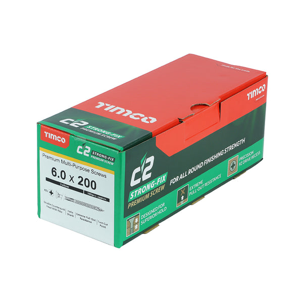 Timco C2 Strong-Fix Multi-Purpose Premium Screws - PZ - Double Countersunk - Yellow 6.0 x 200 - 100 Pieces