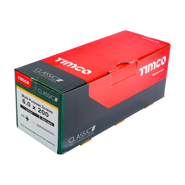 Timco Classic Multi-Purpose Screws - PZ - Double Countersunk - Yellow 6.0 x 200 - 100 Pieces
