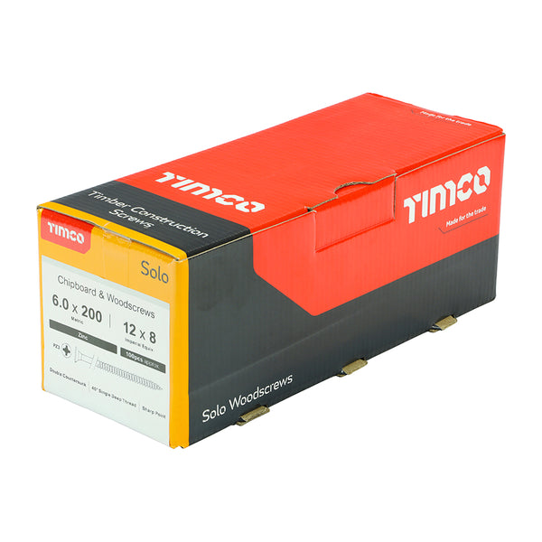 Timco Solo Chipboard & Woodscrews - PZ - Double Countersunk - Zinc 6.0 x 200 - 100 Pieces