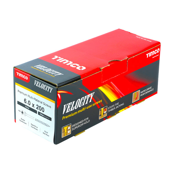 Timco Velocity Premium Multi-Use Screws - PZ - Double Countersunk - Yellow 6.0 x 200 - 100 Pieces