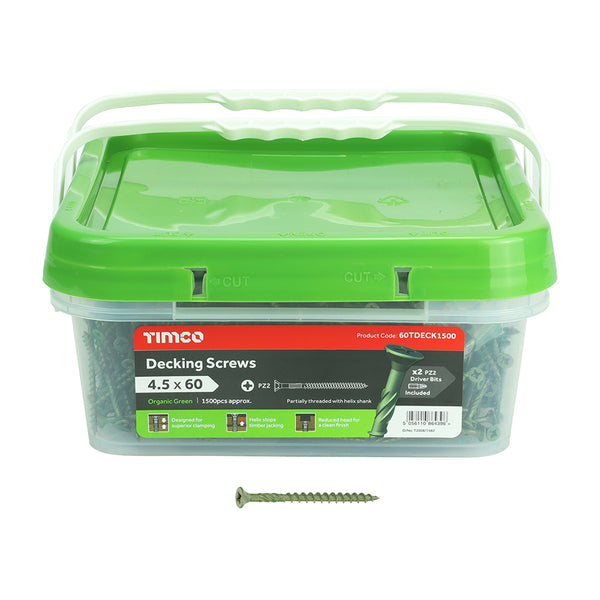 Timco Decking Screws - PZ - Double Countersunk - Exterior - Green 4.5 x 60 - 1500 Pieces