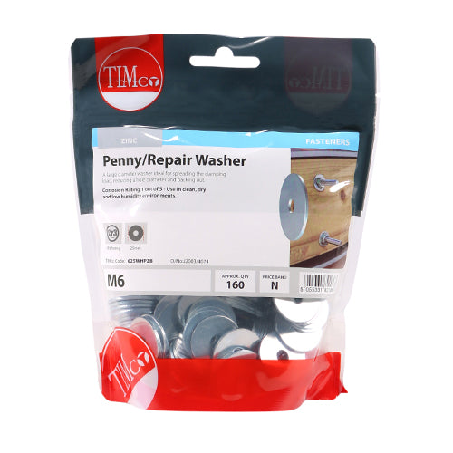 Timco Penny / Repair Washers - Zinc M6 x 25 - 160 Pieces