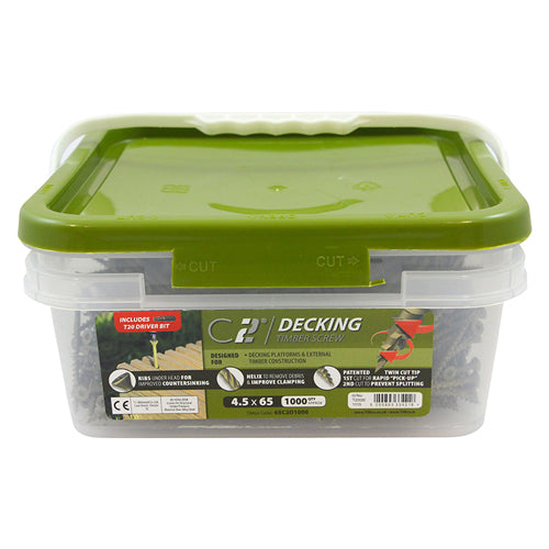 Timco C2 Decking-Fix Premium Decking Screws - TUB - TX - Countersunk - Exterior - Green 4.5 x 65 - 1000 Pieces