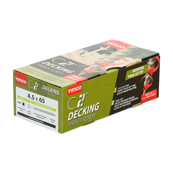Timco C2 Decking-Fix Premium Decking Screws - TX - Countersunk - Exterior - Green 4.5 x 65 - 250 Pieces
