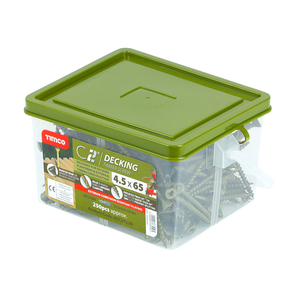 Timco C2 Decking-Fix Premium Decking Screws - TUB - TX - Countersunk - Exterior - Green 4.5 x 65 - 250 Pieces
