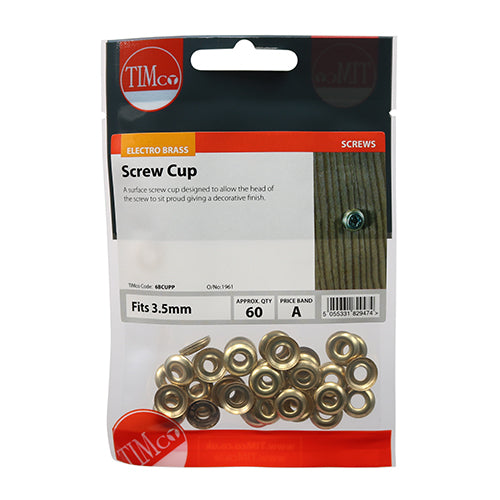 Timco Screw Cups - Electro Brass To fit 6 Gauge Screws - 60 Pieces