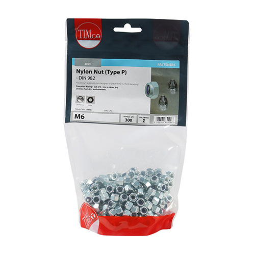 Timco Nylon Nuts - Type P - Zinc M6 - 300 Pieces