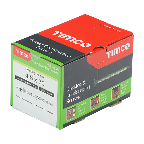 Timco Decking Screws - PZ - Double Countersunk - Exterior - Green 4.5 x 70 - 200 Pieces