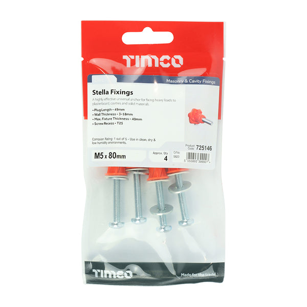 Timco Stella Fixings - TX - Pan - Red M5 x 80 - 4 Pieces