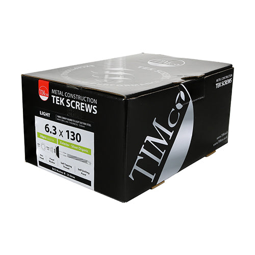 Timco Metal Construction Fibre Cement Board to Light Section Screws - Hex - Self-Drilling - Exterior - Silver Organic 6.3 x 130 - 50 Pieces