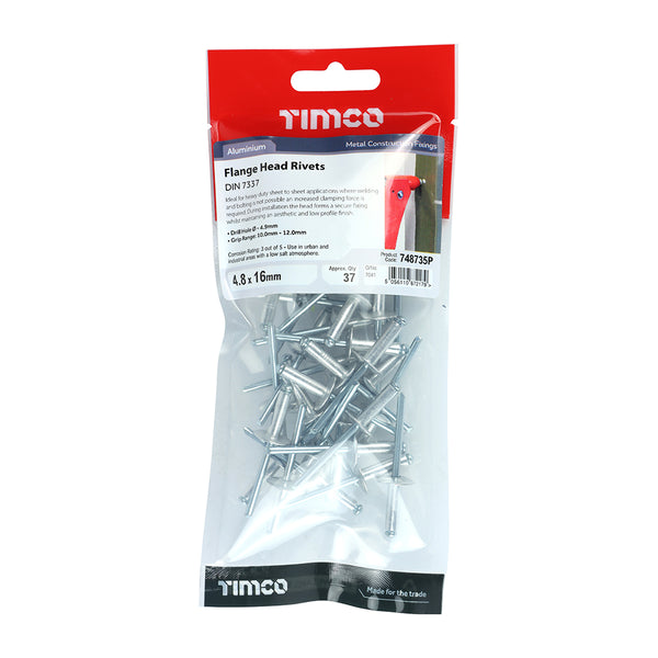 Timco Rivets - Flange Head - Aluminium 4.8 x 16 - 37 Pieces