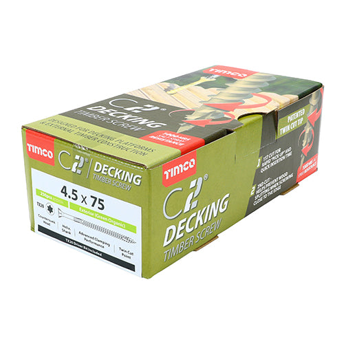 Timco C2 Decking-Fix Premium Decking Screws - TX - Countersunk - Exterior - Green 4.5 x 75 - 250 Pieces