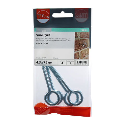 Timco Vine Eyes - Zinc 75mm - 4 Pieces