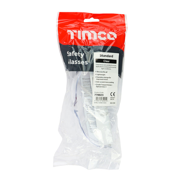 Timco Standard Safety Glasses - Clear One Size