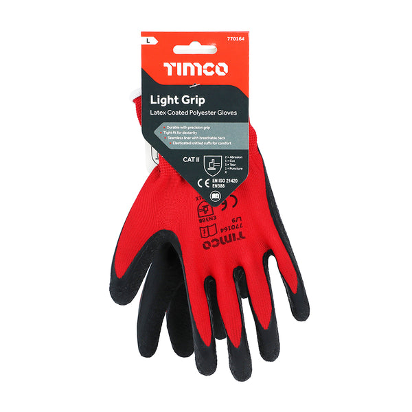 Timco Light Grip Gloves - Crinkle Latex Coated Polyester Large