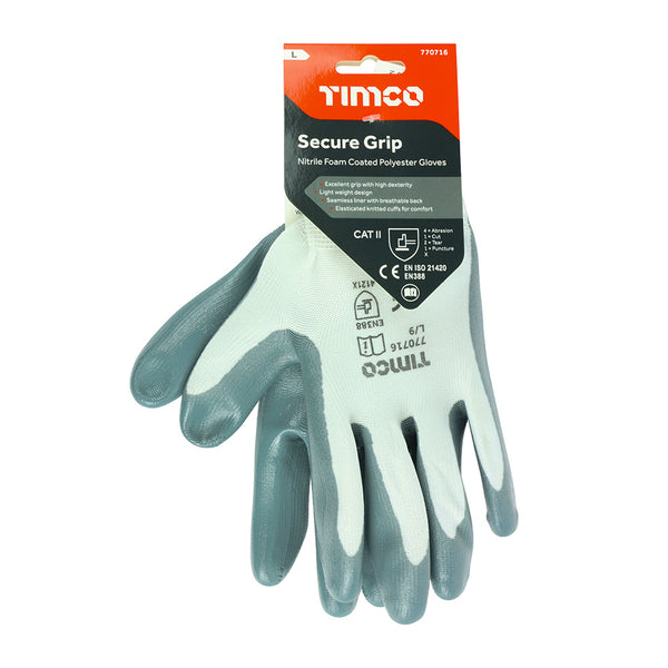 Timco Secure Grip Gloves - Smooth Nitrile Foam Coated Polyester Large