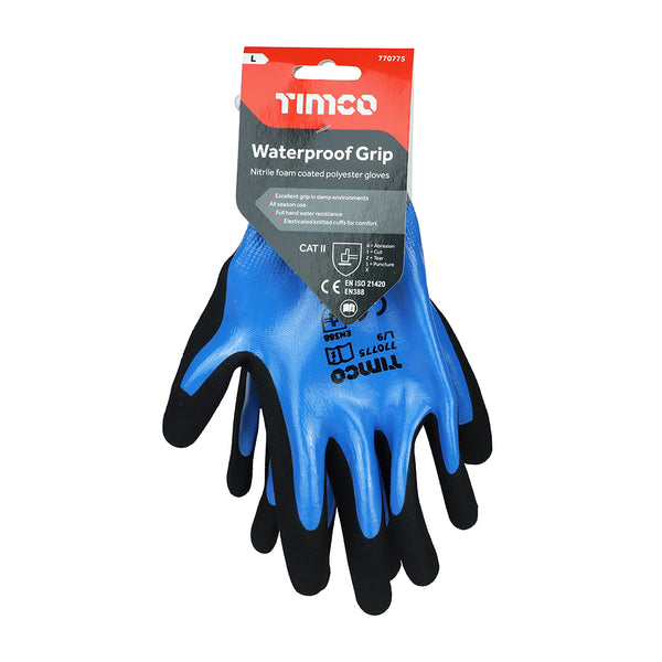 Timco Waterproof Grip Gloves - Sandy Nitrile Foam Coated Polyester Large