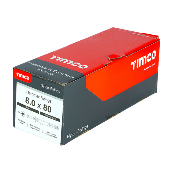 Timco Nylon Hammer Fixing - PZ - Zinc 8.0 x 80 - 100 Pieces