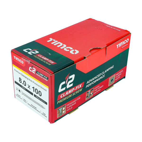 Timco C2 Clamp-Fix Multi-Purpose Premium Screws - TX - Double Countersunk - Yellow 8.0 x 100 - 100 Pieces